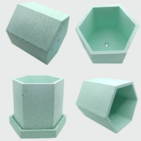 Maceta hexagonal de cemento color verde