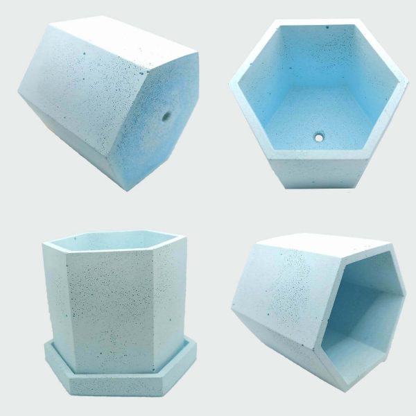 Macetas hexagonales de cemento color azul a buenos precios
